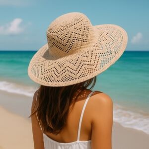 Light Pink Crochet Wide Brim Sun Hat NWT One Size Summer Beach Coastal Resortwea